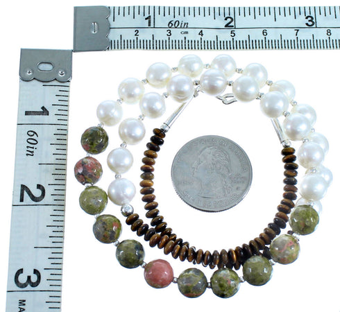 Multicolor And Genuine Sterling Silver Bead Necklace SX115000